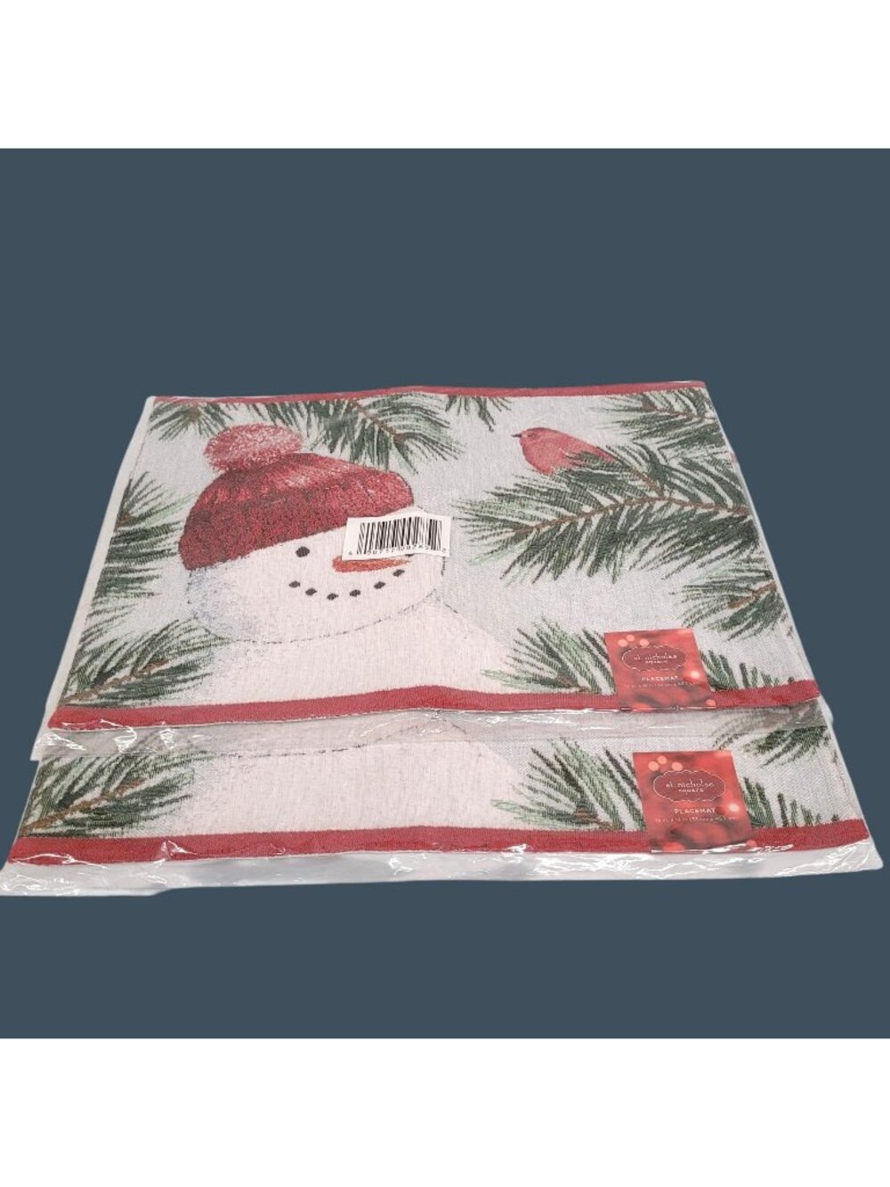 Placemats Set 2  Tapestry Snowman & Cardinal St. Nicholas Square New 13" x 18"